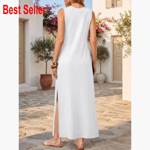 Sleeveless Maxi Sundress with Hidden Pockets, Loose Fit, Crew Neck - Picture 4 of 7